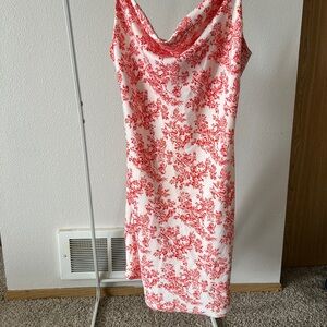 Urban Outfitters Red and White Toile Cowl Midi Dress